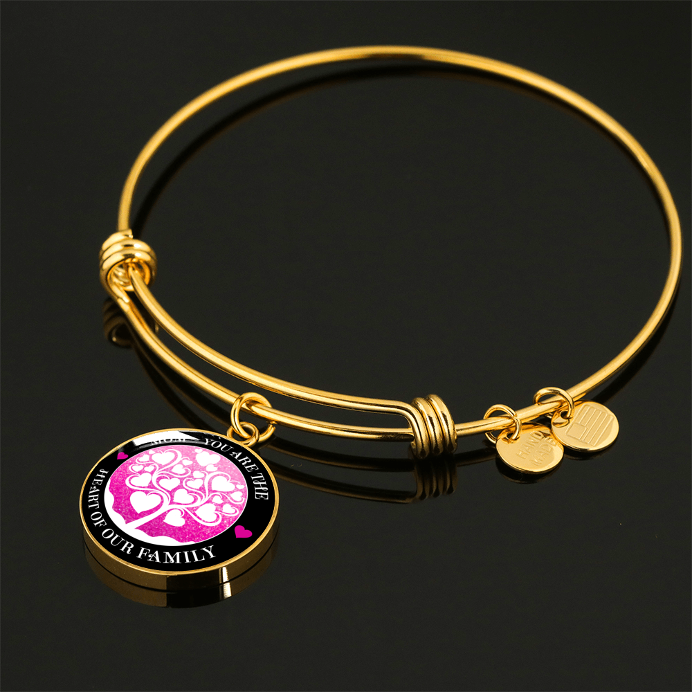 Mom, You Are The Heart Of Our Family v3 - 18k Gold Finished Bangle Bracelet
