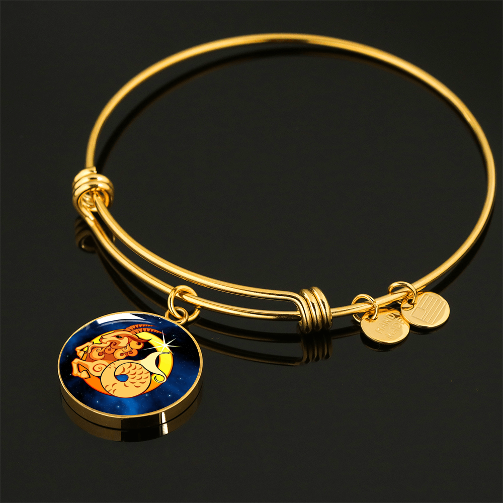 Zodiac Sign Capricorn - 18k Gold Finished Bangle Bracelet