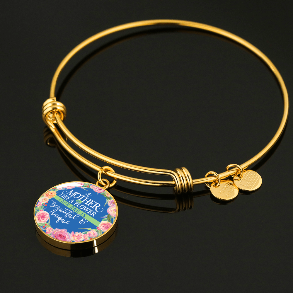 A Mother Is Like A Flower - 18k Gold Finished Bangle Bracelet