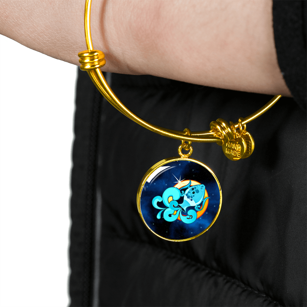 Zodiac Sign Aquarius - 18k Gold Finished Bangle Bracelet