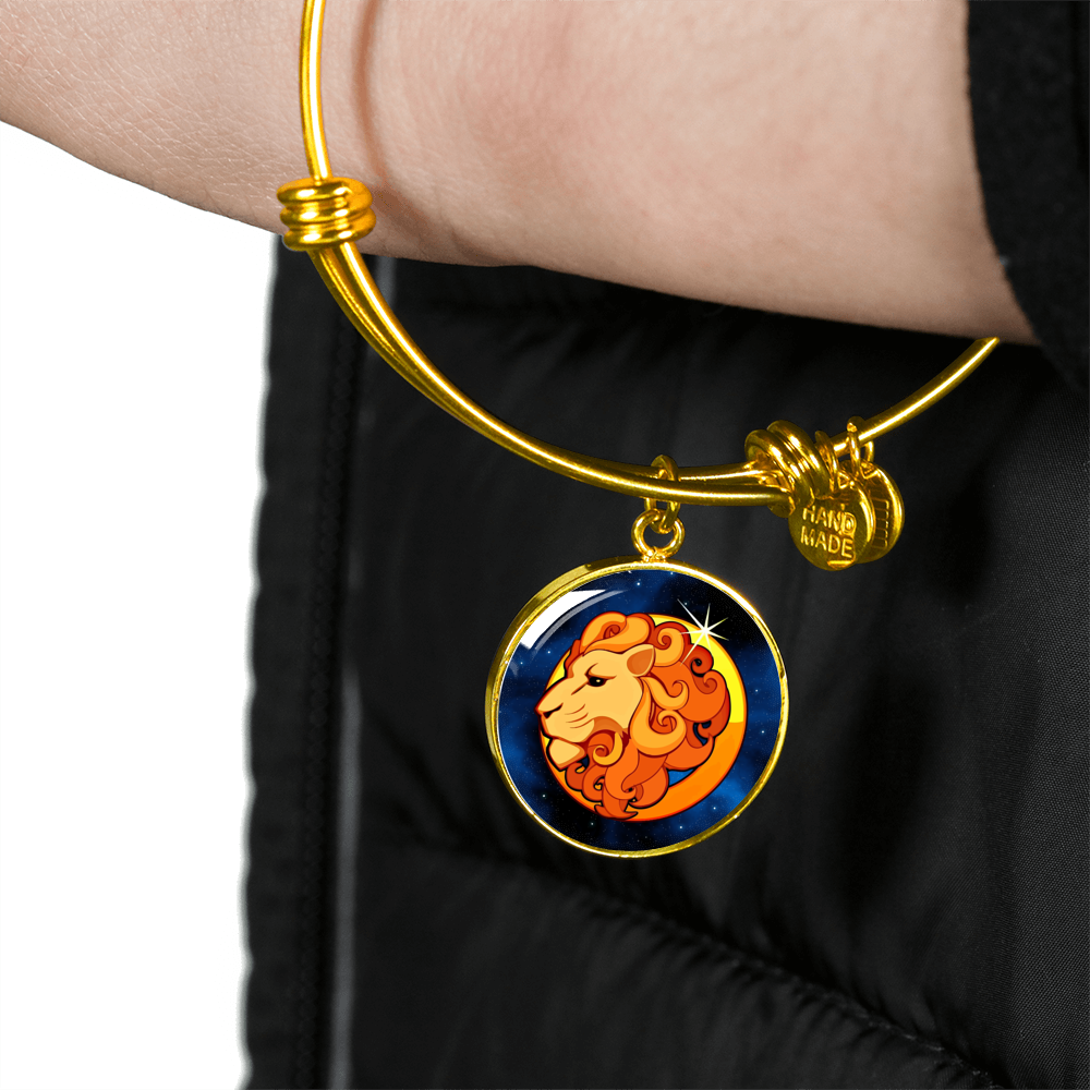 Zodiac Sign Leo - 18k Gold Finished Bangle Bracelet
