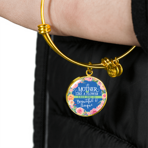 A Mother Is Like A Flower - 18k Gold Finished Bangle Bracelet