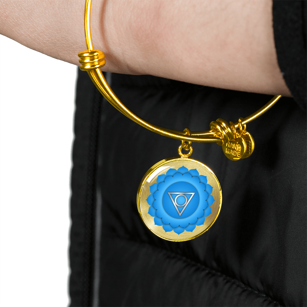 Throat Chakra (Vishuddha) v2 - 18k Gold Finished Bangle Bracelet