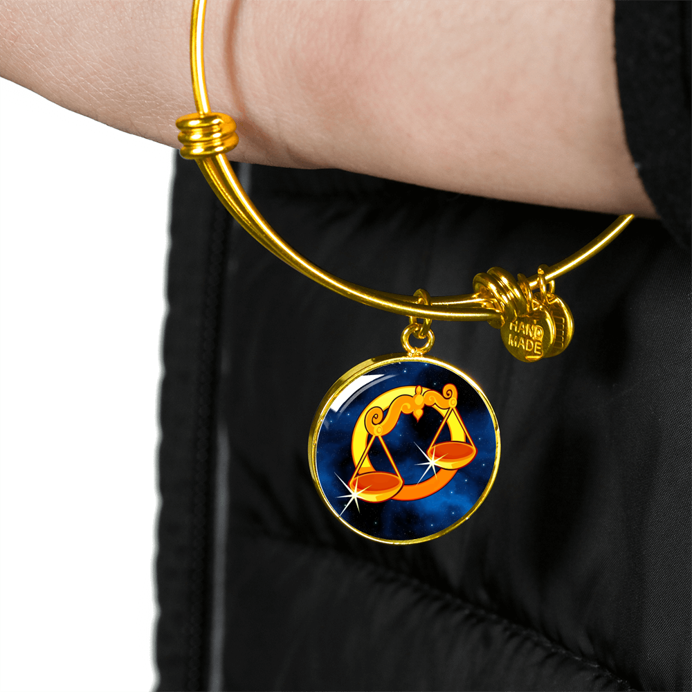 Zodiac Sign Libra - 18k Gold Finished Bangle Bracelet