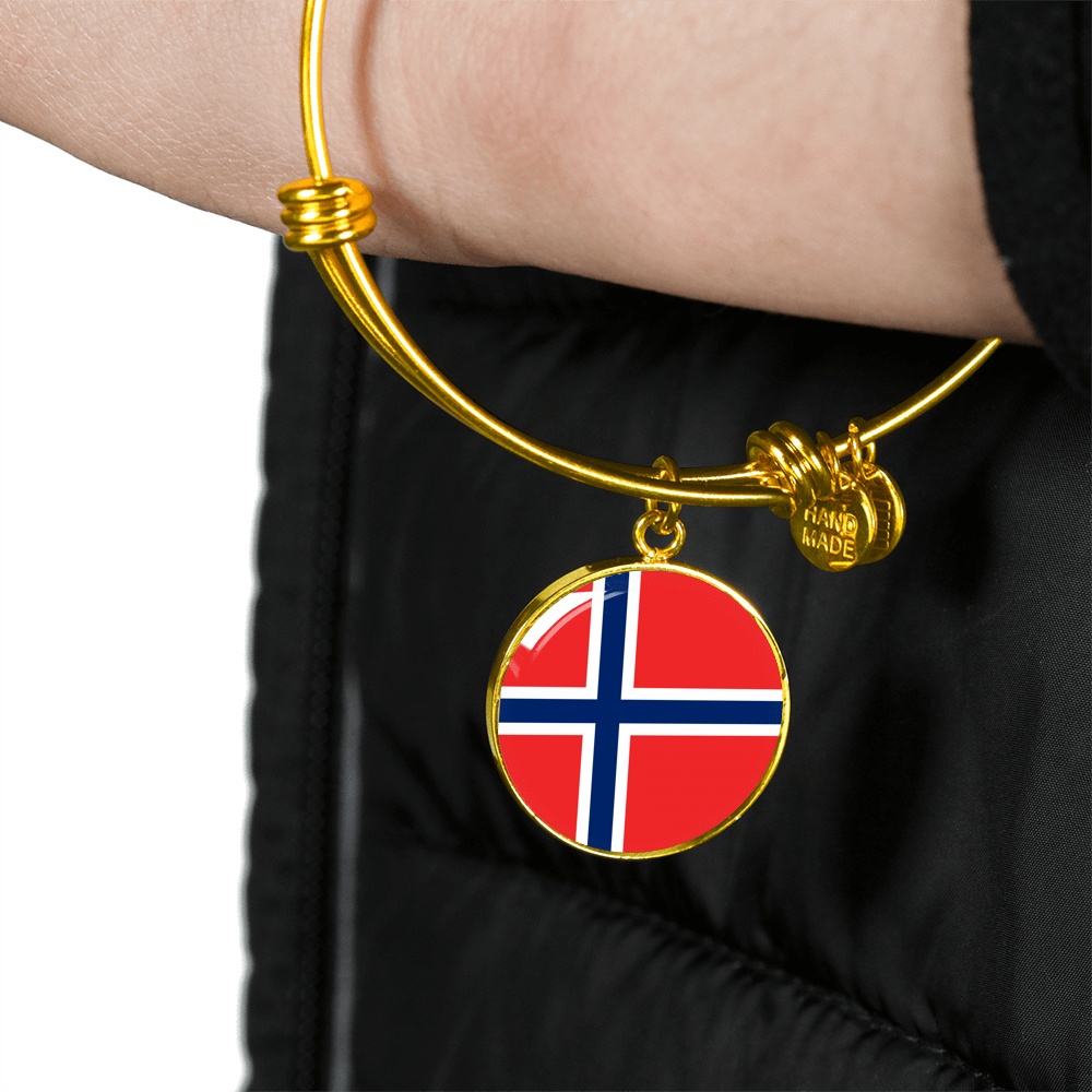 Norwegian Flag - 18k Gold Finished Bangle Bracelet