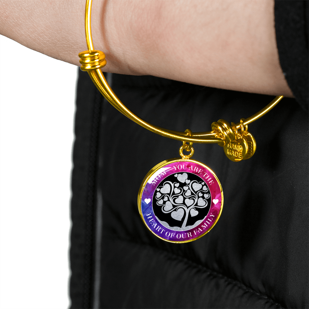 Mom, You Are The Heart Of Our Family v4 - 18k Gold Finished Bangle Bracelet