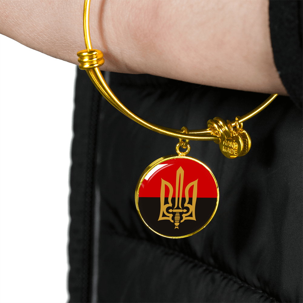 Stylized Tryzub And Red-Black Flag - 18k Gold Finished Bangle Bracelet