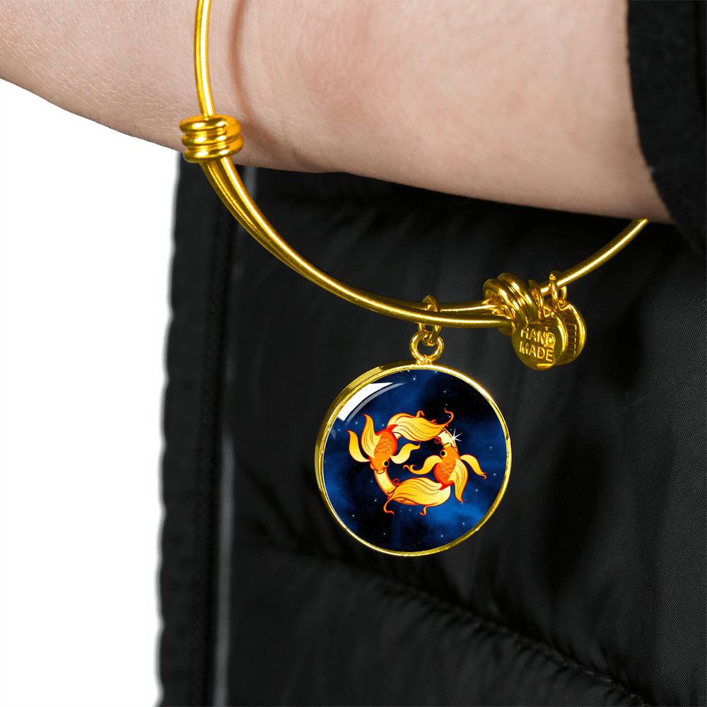 Zodiac Sign Pisces - 18k Gold Finished Bangle Bracelet