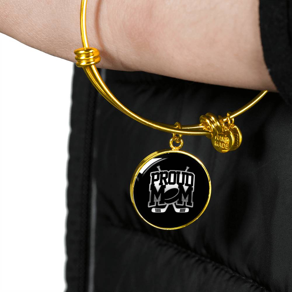 Proud Hockey Mom - 18k Gold Finished Bangle Bracelet