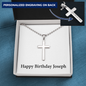 Happy Birthday Joseph - Personalized Stainless Steel Ball Chain Cross Necklace
