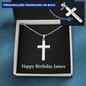 Happy Birthday James v2 - Personalized Stainless Steel Ball Chain Cross Necklace
