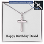 Happy Birthday David - Personalized Stainless Steel Ball Chain Cross Necklace
