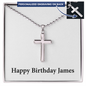 Happy Birthday James - Personalized Stainless Steel Ball Chain Cross Necklace