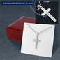 Personalized Stainless Steel Ball Chain Cross Necklace With Mahogany Style Luxury Box