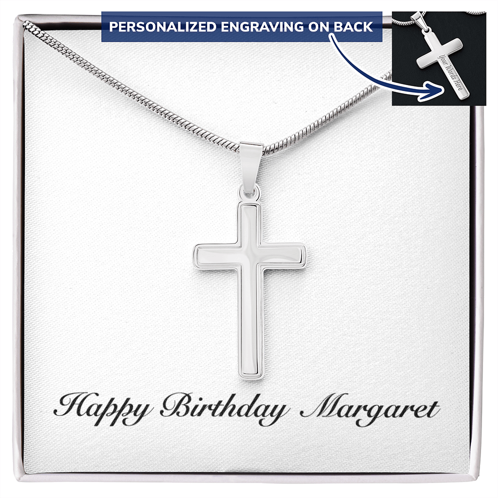 Happy Birthday Margaret - Personalized Stainless Steel Cross Necklace