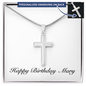 Happy Birthday Mary - Personalized Stainless Steel Cross Necklace