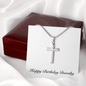 Happy Birthday Dorothy - Personalized Stainless Steel Cross Necklace With Mahogany Style Luxury Box