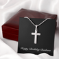Happy Birthday Barbara v2 - Personalized Stainless Steel Cross Necklace With Mahogany Style Luxury Box