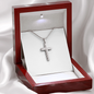 Personalized Stainless Steel Cross Necklace With Mahogany Style Luxury Box