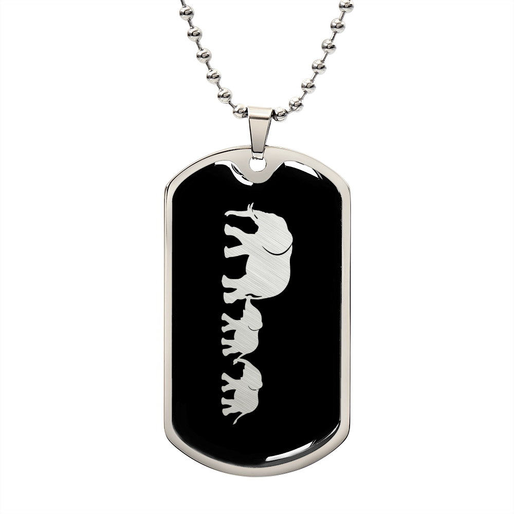 Mama Elephant With 2 Calves v2 - Luxury Dog Tag Necklace