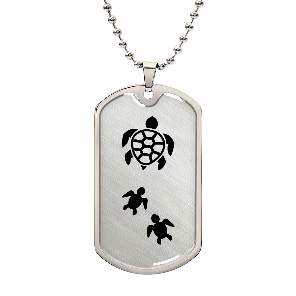 Mama Turtle With 2 Hatchlings - Luxury Dog Tag Necklace