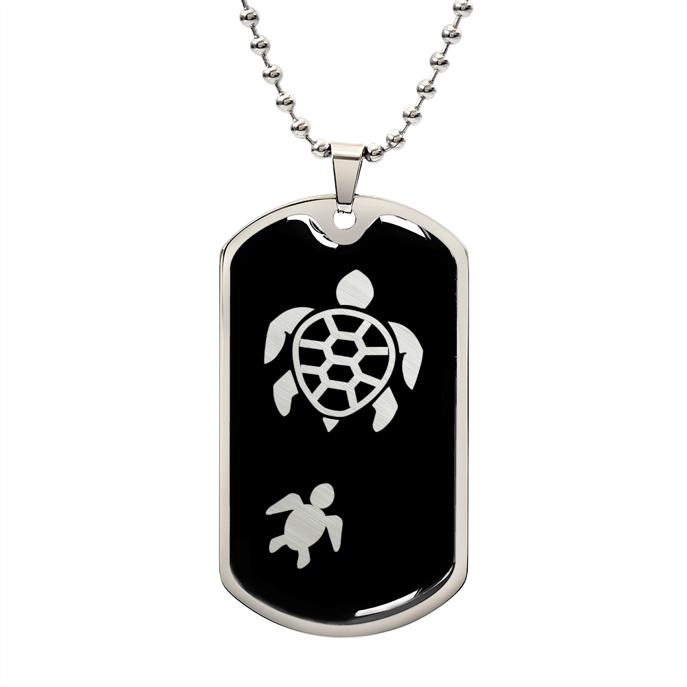 Mama Turtle With 1 Hatchling v2 - Luxury Dog Tag Necklace