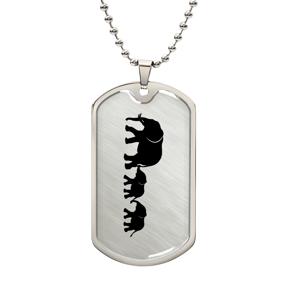 Mama Elephant With 2 Calves - Luxury Dog Tag Necklace