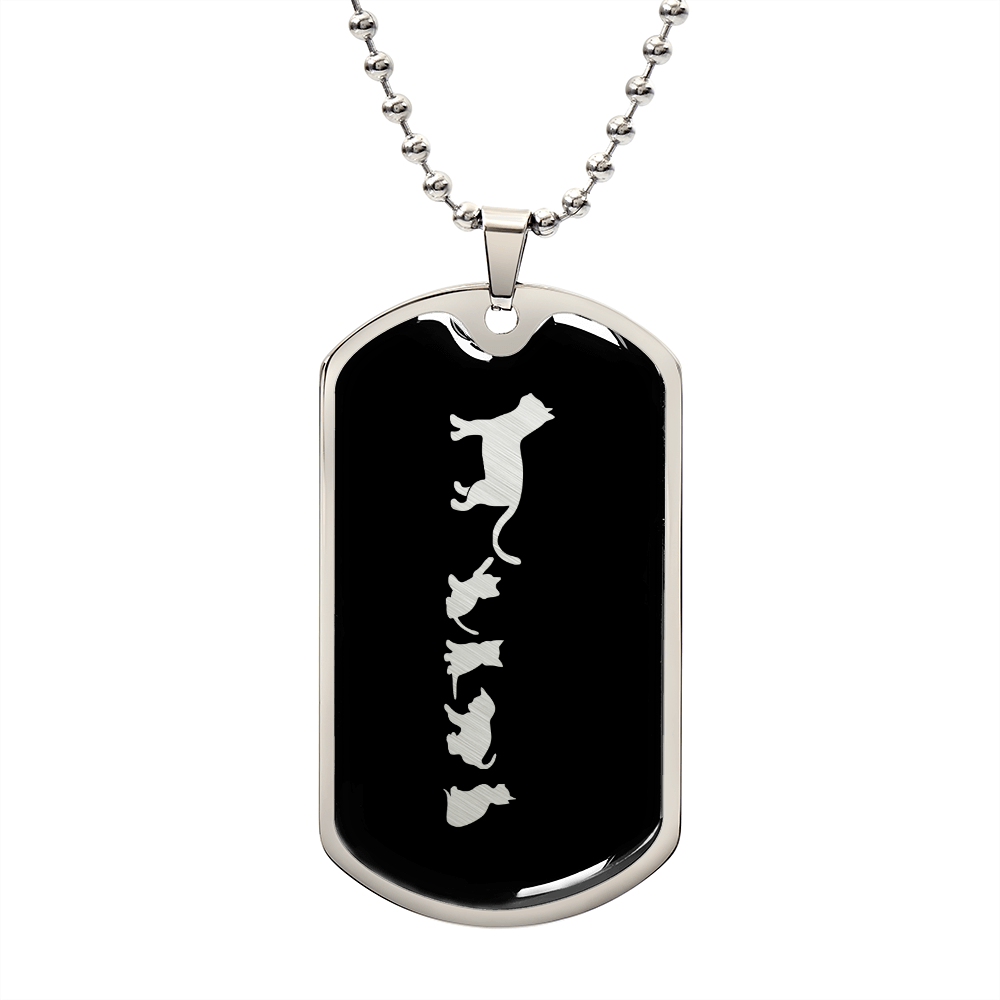 Mama Cat With 4 Kittens v2 - Luxury Dog Tag Necklace