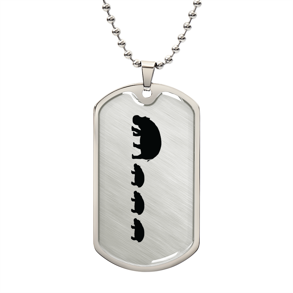 Mama Hippo With 3 Calves - Luxury Dog Tag Necklace