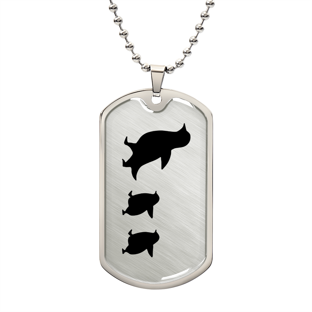 Mama Penguin With 2 Chicks - Luxury Dog Tag Necklace