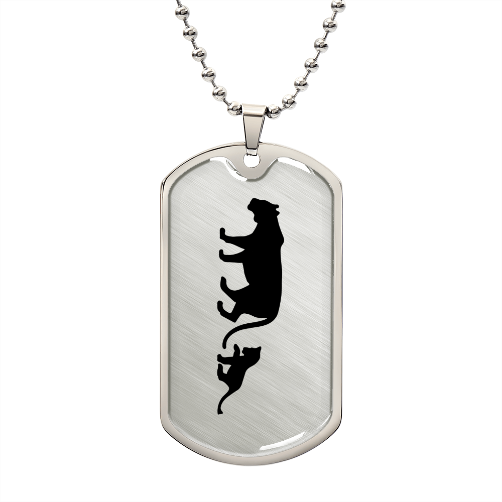 Mama Lioness With 1 Cub - Luxury Dog Tag Necklace
