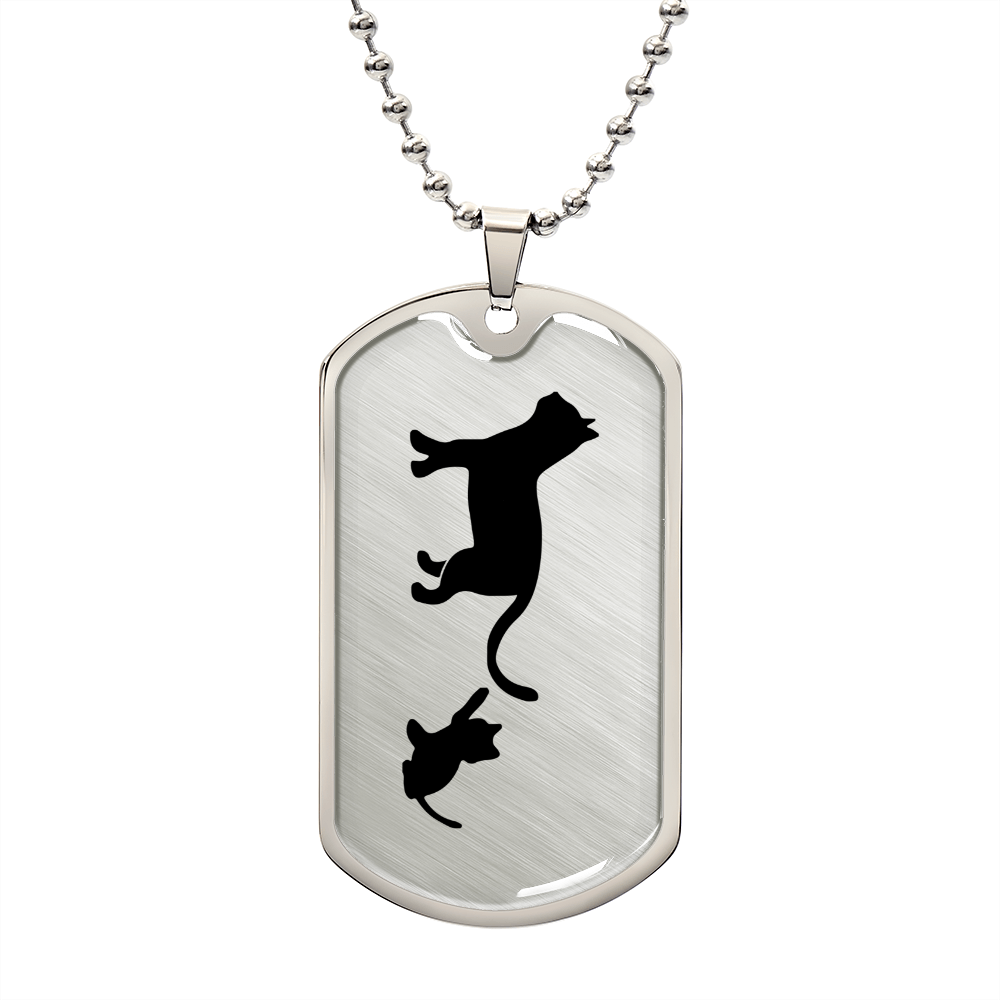 Mama Cat With 1 Kitten - Luxury Dog Tag Necklace