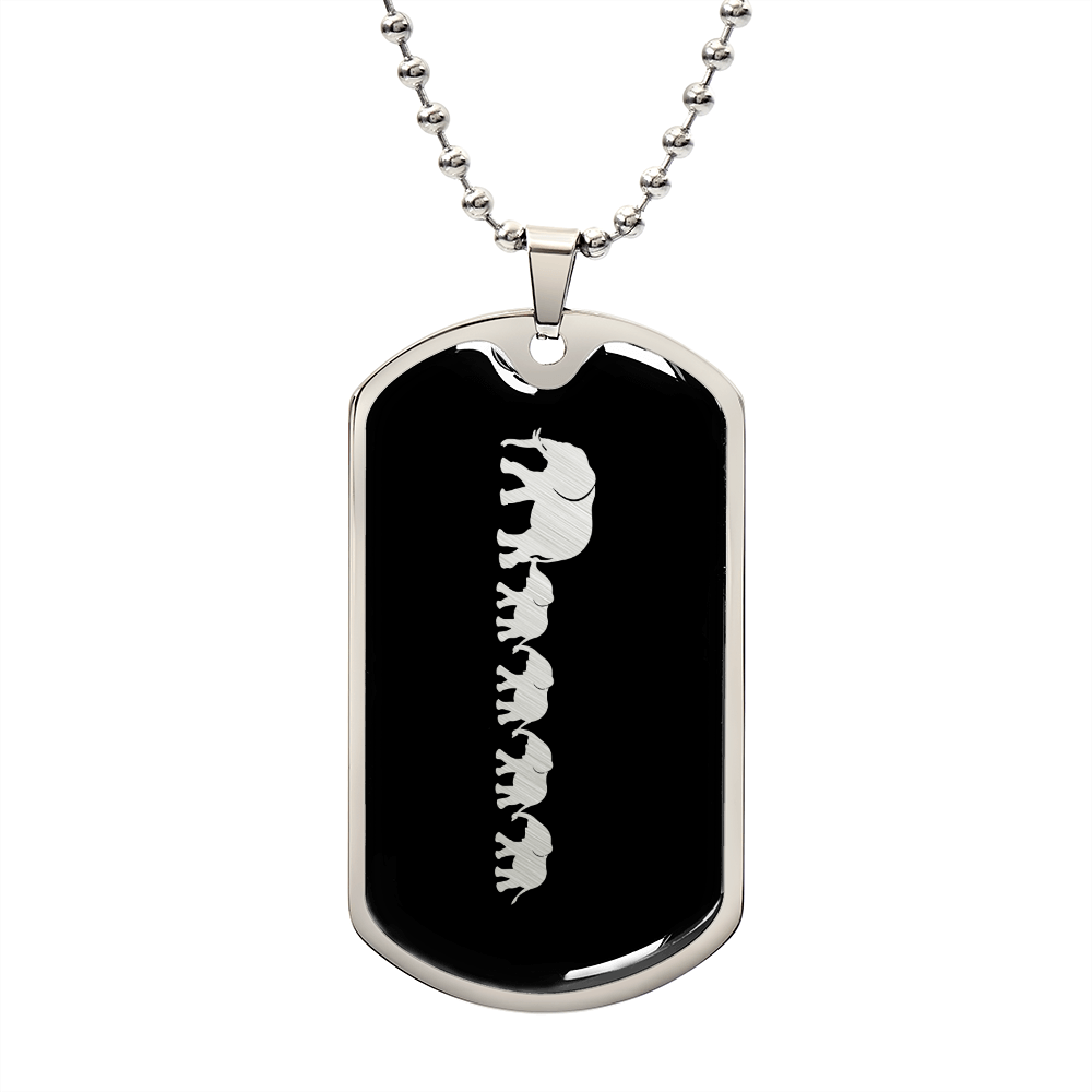 Mama Elephant With 4 Calves v2 - Luxury Dog Tag Necklace