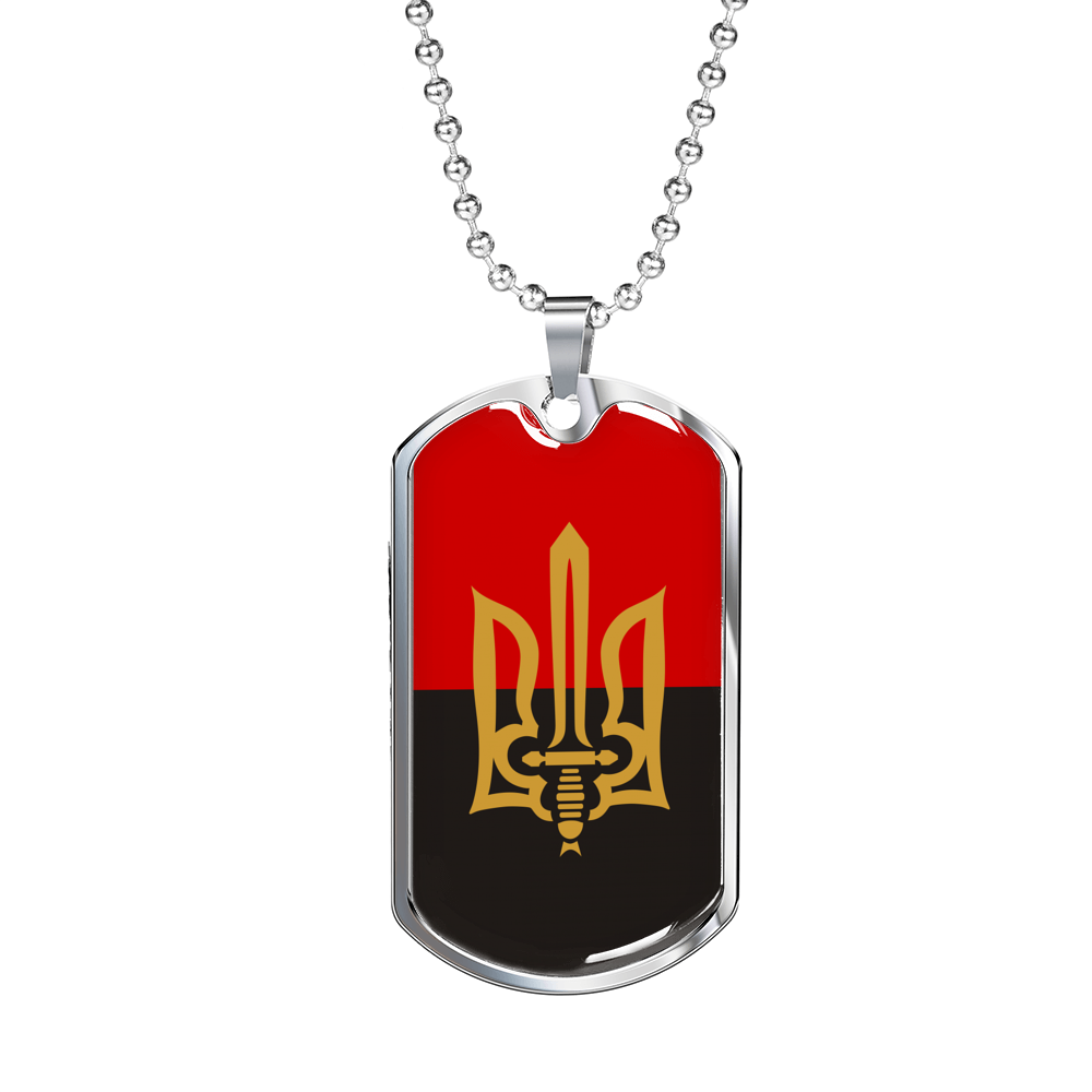 Stylized Tryzub And Red-Black Flag - Luxury Dog Tag Necklace