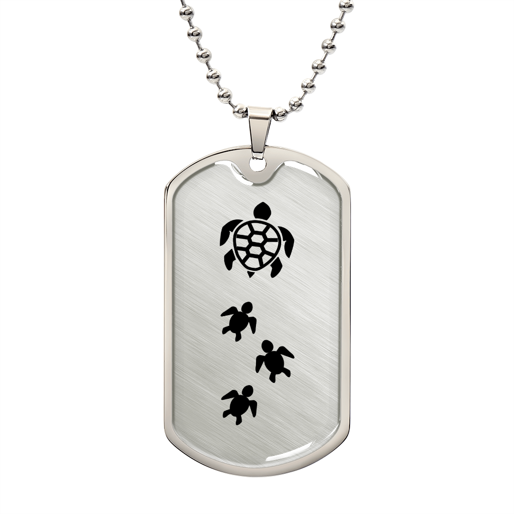 Mama Turtle With 3 Hatchlings - Luxury Dog Tag Necklace