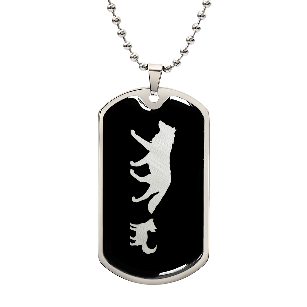 Mama Wolf With 1 Pup v2 - Luxury Dog Tag Necklace