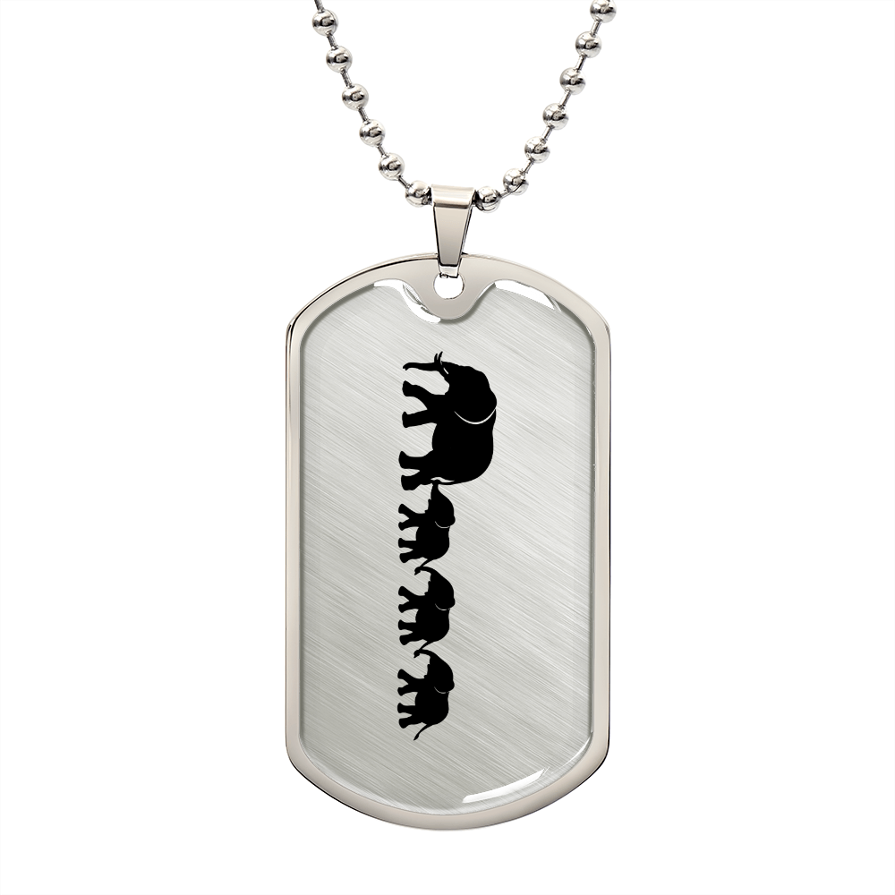 Mama Elephant With 3 Calves - Luxury Dog Tag Necklace