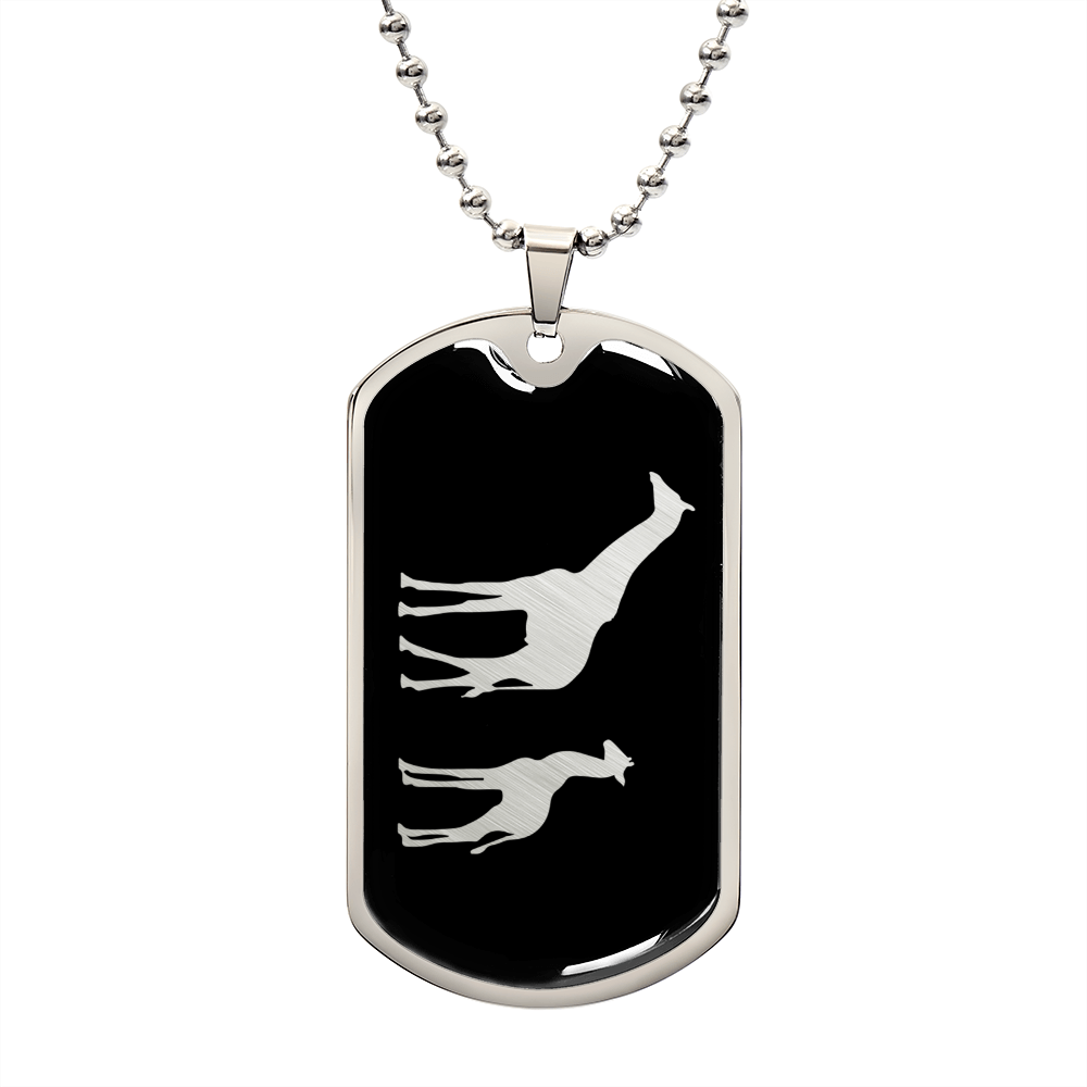 Mama Giraffe With 1 Calf v2 - Luxury Dog Tag Necklace
