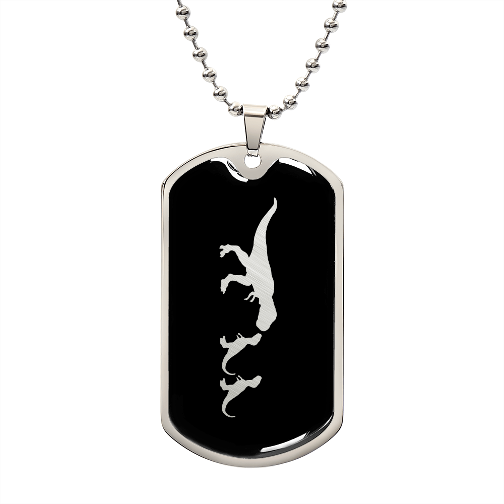 Mama Dinosaur With 2 Hatchlings v2 - Luxury Dog Tag Necklace