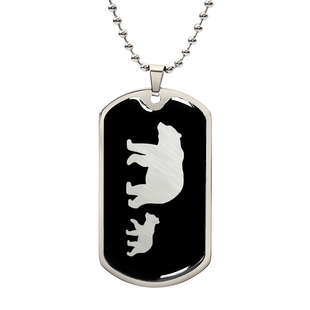 Mama Bear With 1 Cub v2 - Luxury Dog Tag Necklace