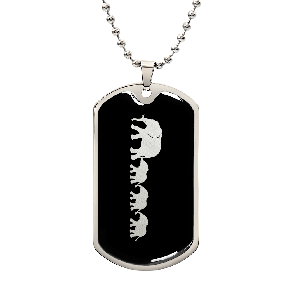 Mama Elephant With 3 Calves v2 - Luxury Dog Tag Necklace