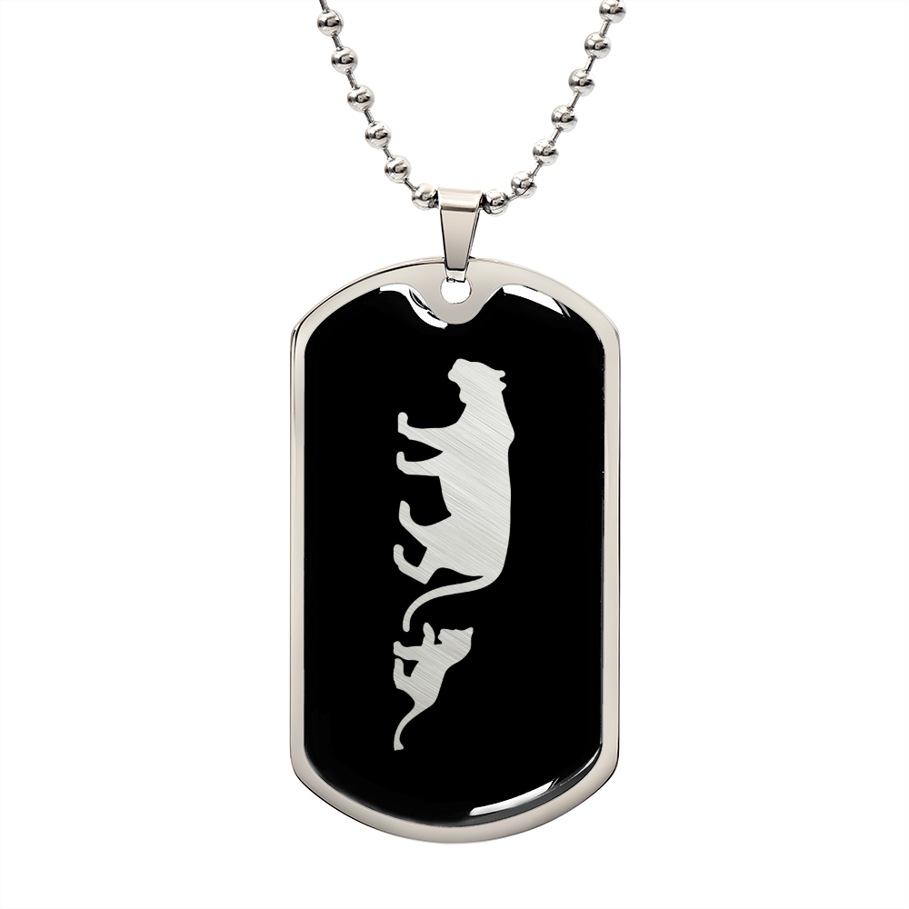 Mama Lioness With 1 Cub v2 - Luxury Dog Tag Necklace