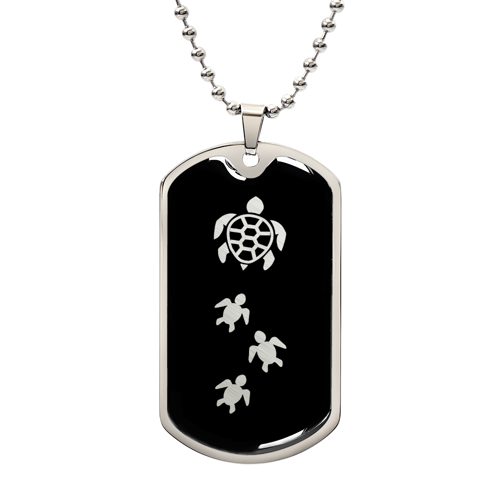 Mama Turtle With 3 Hatchlings v2 - Luxury Dog Tag Necklace