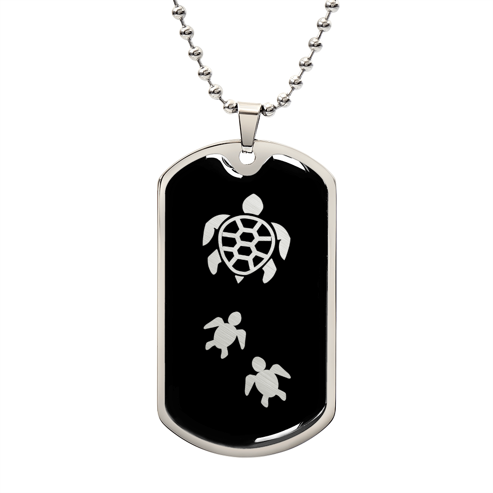 Mama Turtle With 2 Hatchlings v2 - Luxury Dog Tag Necklace