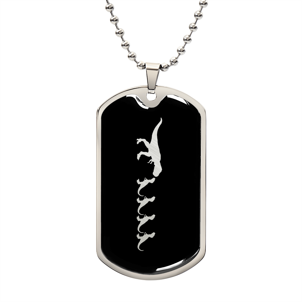 Mama Dinosaur With 4 Hatchlings v2 - Luxury Dog Tag Necklace