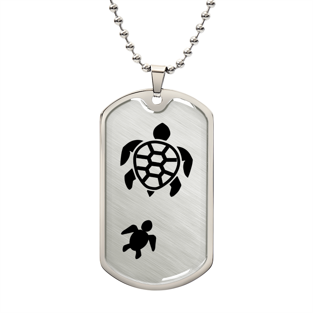 Mama Turtle With 1 Hatchling - Luxury Dog Tag Necklace