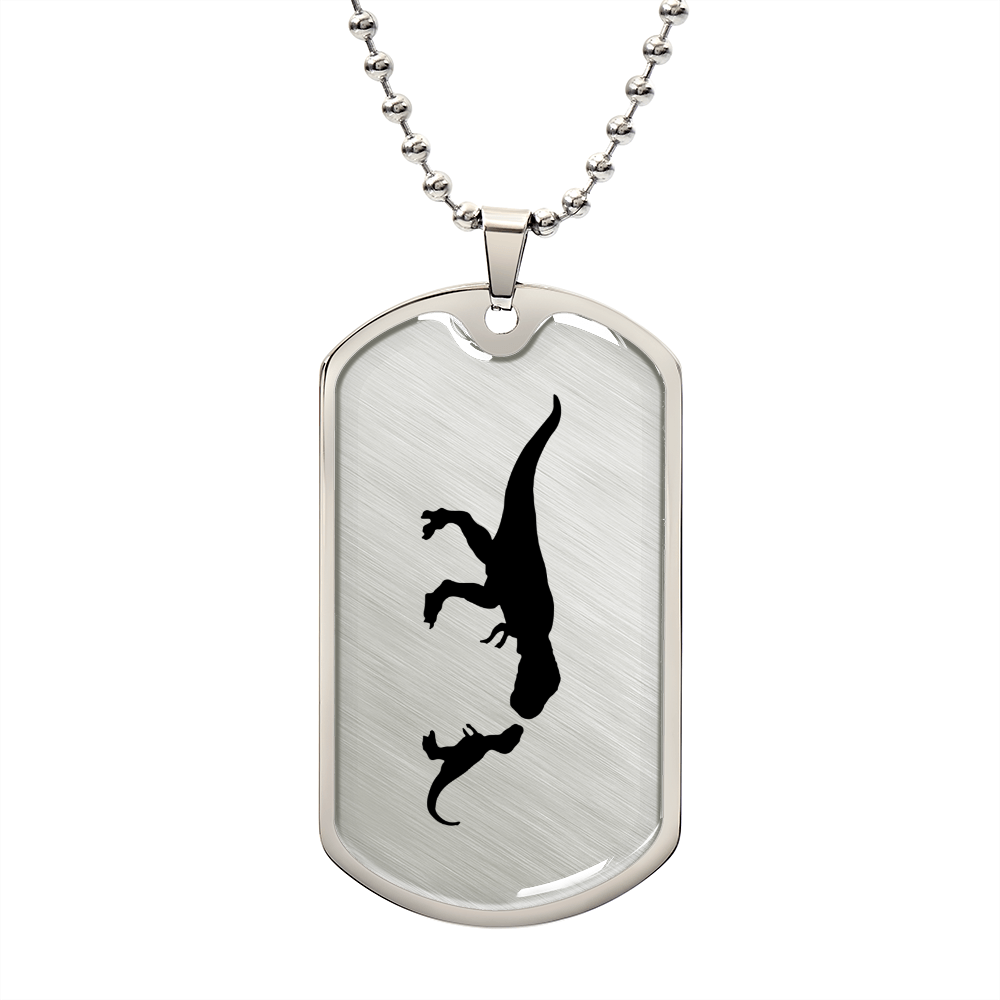 Mama Dinosaur With 1 Hatchling - Luxury Dog Tag Necklace