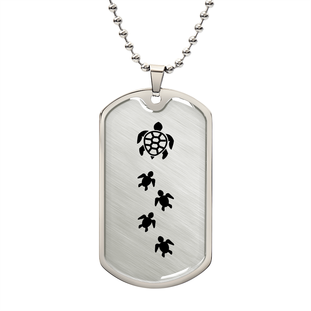 Mama Turtle With 4 Hatchlings - Luxury Dog Tag Necklace
