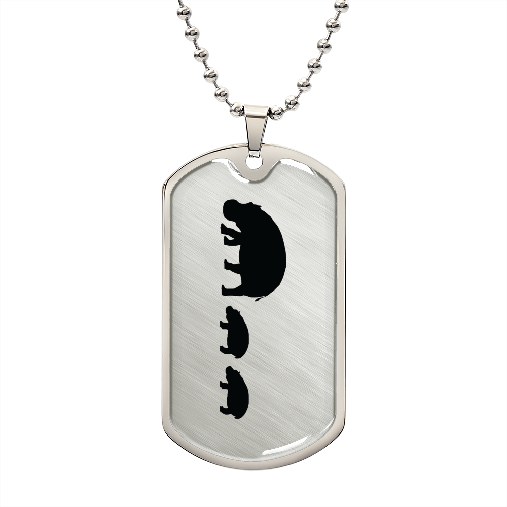 Mama Hippo With 2 Calves - Luxury Dog Tag Necklace