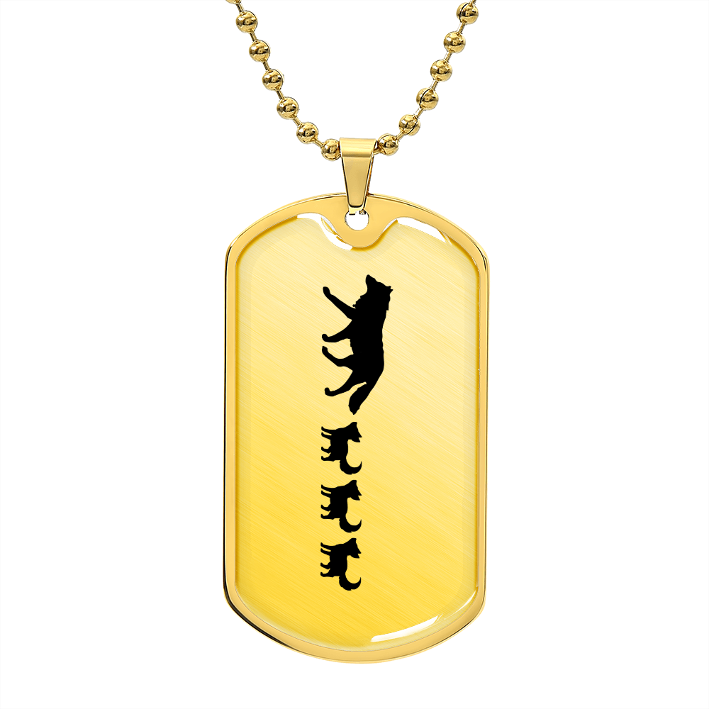 Mama Wolf With 3 Pups - 18k Gold Finished Luxury Dog Tag Necklace
